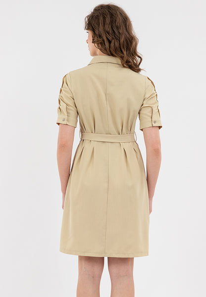 Krizia Button Down Belted Shirt Dress with Roll Tab Sleeve