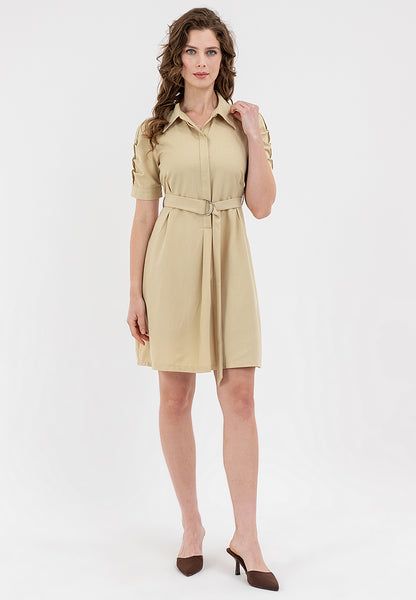Krizia Button Down Belted Shirt Dress with Roll Tab Sleeve