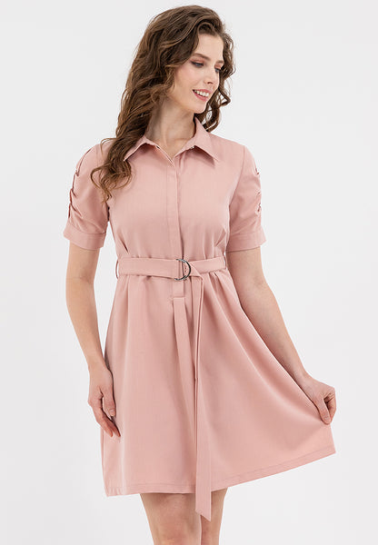 Krizia Button Down Belted Shirt Dress with Roll Tab Sleeve