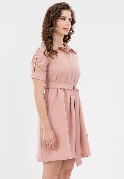 Krizia Button Down Belted Shirt Dress with Roll Tab Sleeve