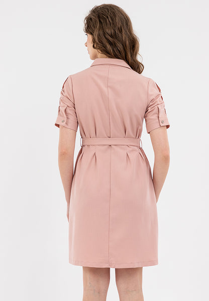 Krizia Button Down Belted Shirt Dress with Roll Tab Sleeve