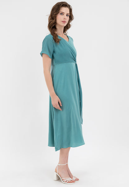 Krizia Wrap Style Side Tie V-Neck Dress