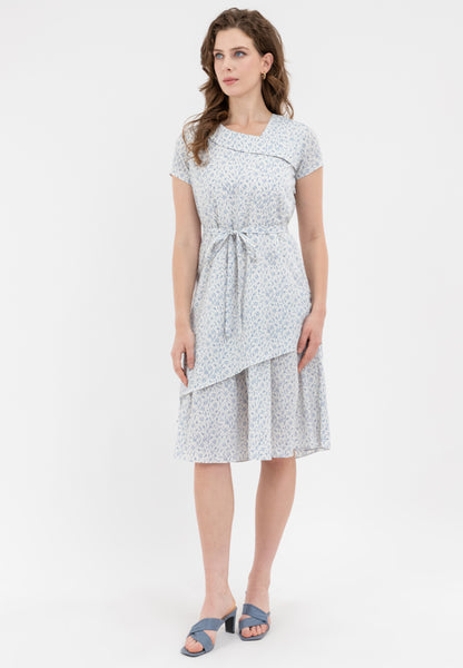 Krizia Asymmetrical Hemline Tie Waist Printed Dress