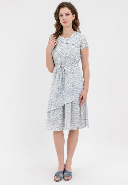 Krizia Asymmetrical Hemline Tie Waist Printed Dress