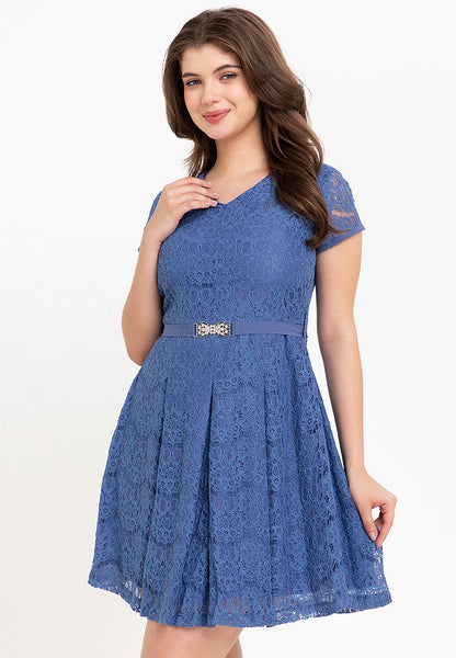 Krizia V-Neck Lace Dress with Crystal Belt