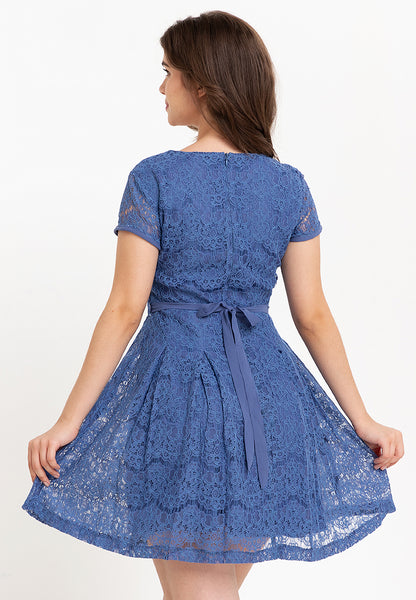 Krizia V-Neck Lace Dress with Crystal Belt