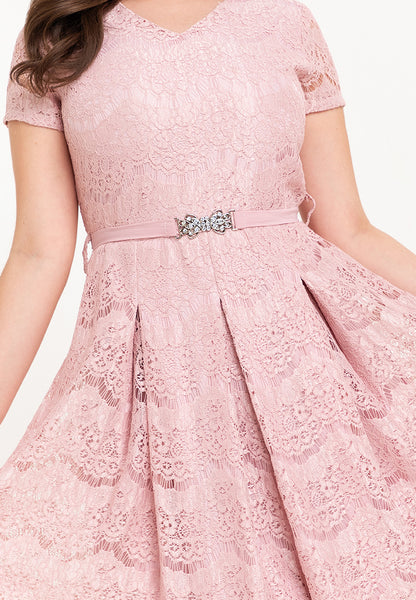 Krizia V-Neck Lace Dress with Crystal Belt