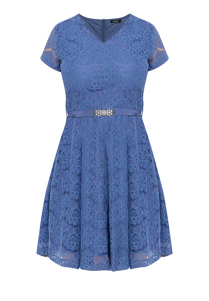 Krizia V-Neck Lace Dress with Crystal Belt