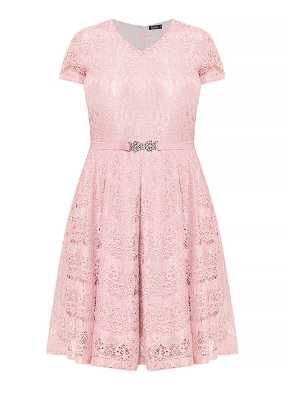 Krizia V-Neck Lace Dress with Crystal Belt