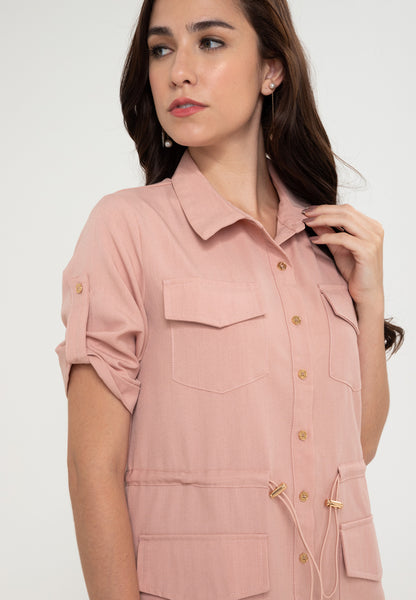 Krizia Button Down Shirt Dress With Roll Tab Sleeve Dress