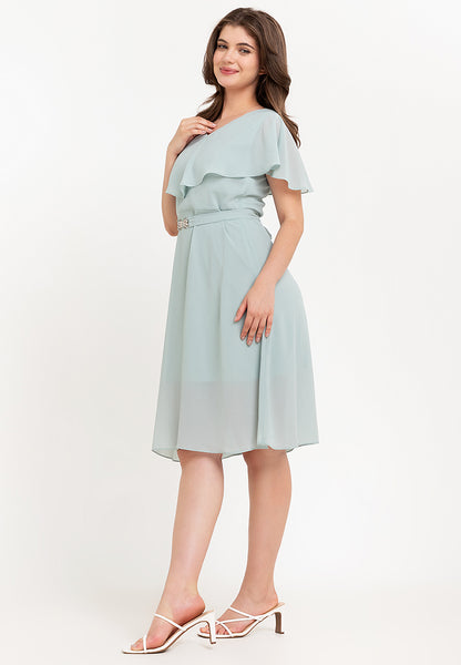 Krizia Capelet Midi Dress with Crystal Belt