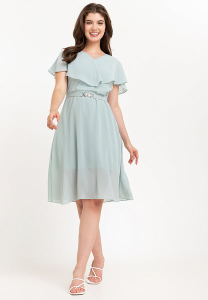 Krizia Capelet Midi Dress with Crystal Belt