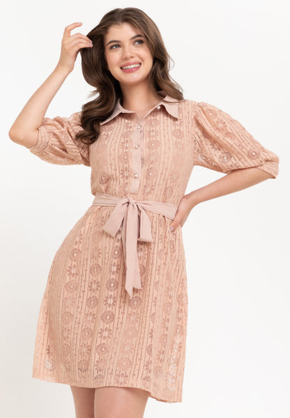 Krizia Puff Sleeves Lace Shirt Dress