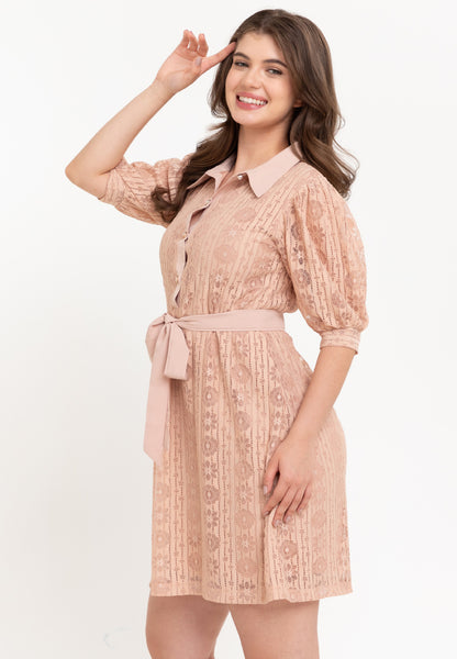 Krizia Puff Sleeves Lace Shirt Dress