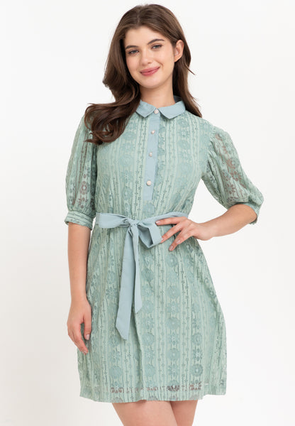 Krizia Puff Sleeves Lace Shirt Dress