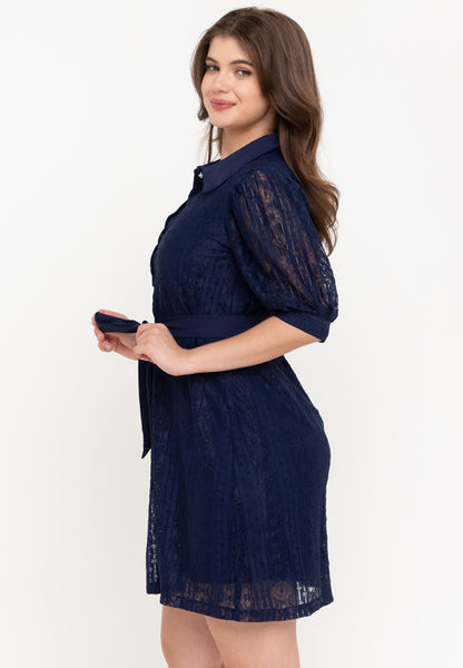 Krizia Puff Sleeves Lace Shirt Dress