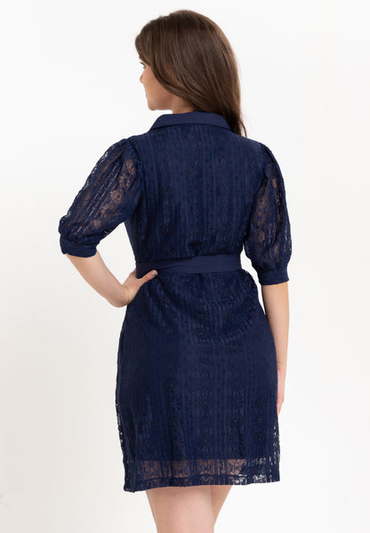 Krizia Puff Sleeves Lace Shirt Dress