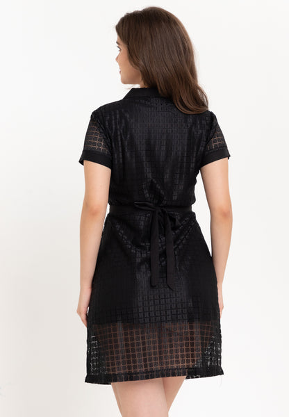 Krizia Premium Collared Lace Dress with Crystal Belt