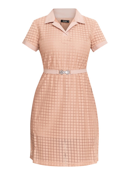 Krizia Premium Collared Lace Dress with Crystal Belt