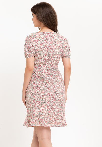 Krizia Puff Sleeves Overlap Flounce Hem Dress