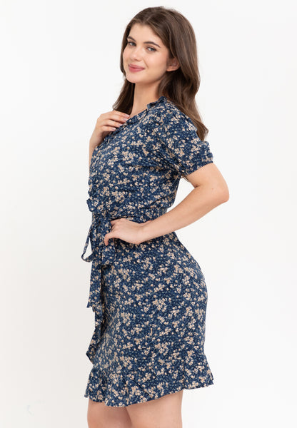 Krizia Puff Sleeves Overlap Flounce Hem Dress