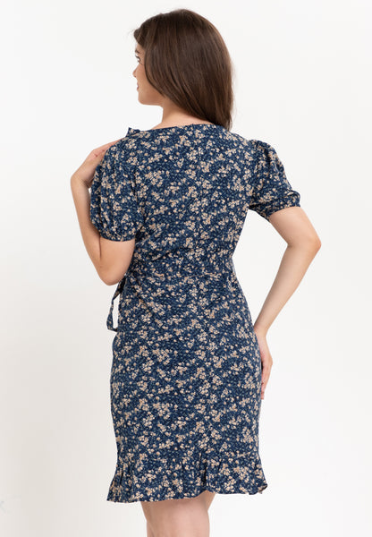 Krizia Puff Sleeves Overlap Flounce Hem Dress