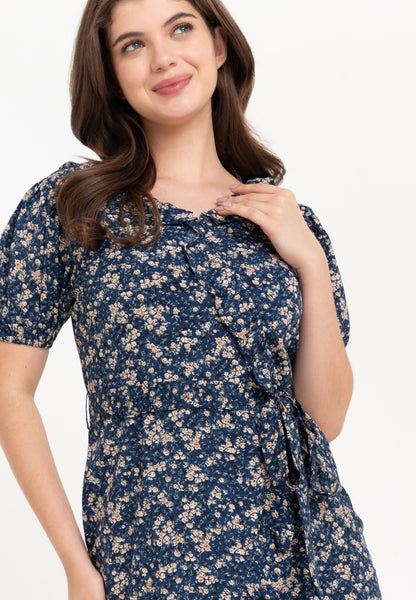 Krizia Puff Sleeves Overlap Flounce Hem Dress