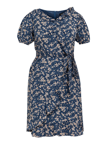 Krizia Puff Sleeves Overlap Flounce Hem Dress