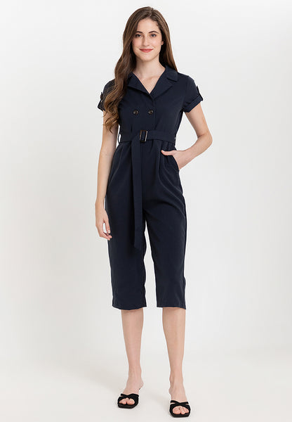 Krizia Cotton Blend Lapel Jump Suit