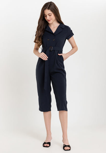 Krizia Cotton Blend Lapel Jump Suit