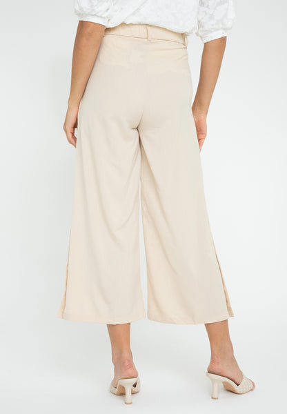 Krizia Cotton Blend High Waist Back Garter Wide Leg Pants with Bottom Button Openings