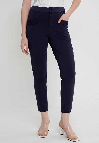 Krizia Cotton Blend Straight Cut Ultra Stretch Pants with Pocket Flaps