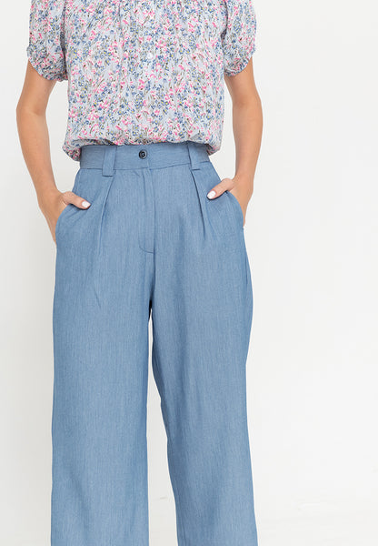 Krizia High Waist Wide Leg Cotton Blend Pants
