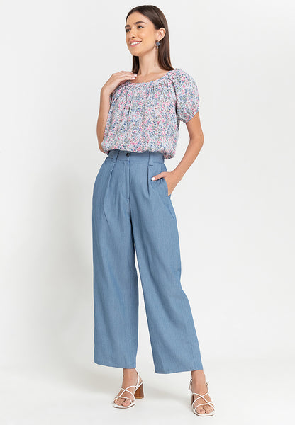 Krizia High Waist Wide Leg Cotton Blend Pants