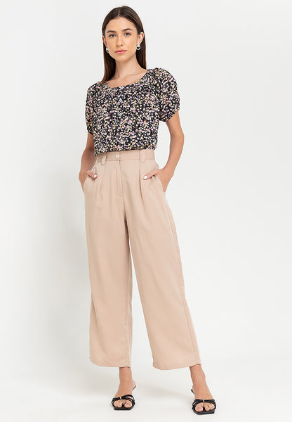 Krizia High Waist Wide Leg Cotton Blend Pants