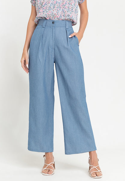 Krizia High Waist Wide Leg Cotton Blend Pants
