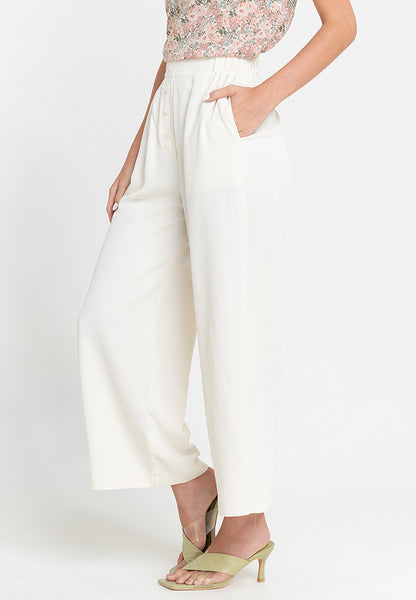 Krizia Cotton Blend High Waist Button Front Wide Leg Pants with Garter