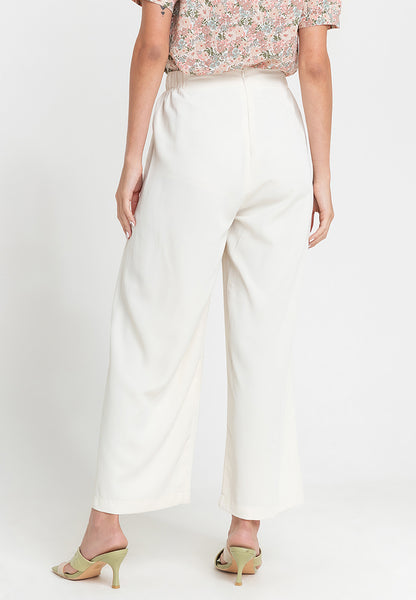 Krizia Cotton Blend High Waist Button Front Wide Leg Pants with Garter