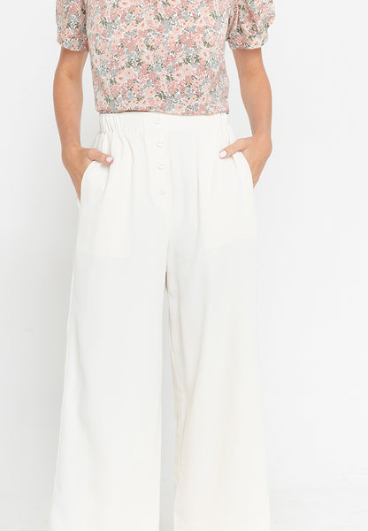 Krizia Cotton Blend High Waist Button Front Wide Leg Pants with Garter