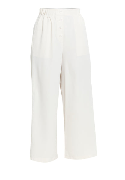 Krizia Cotton Blend High Waist Button Front Wide Leg Pants with Garter