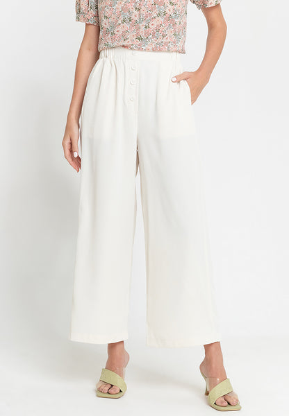Krizia Cotton Blend High Waist Button Front Wide Leg Pants with Garter