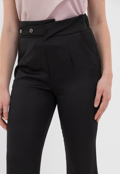 Krizia Overlapping Waistband with Button Details High Waist Pants