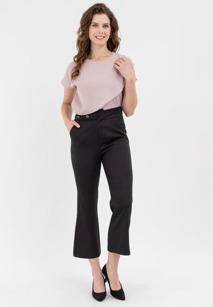 Krizia Overlapping Waistband with Button Details High Waist Pants