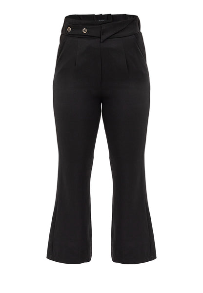 Krizia Overlapping Waistband with Button Details High Waist Pants