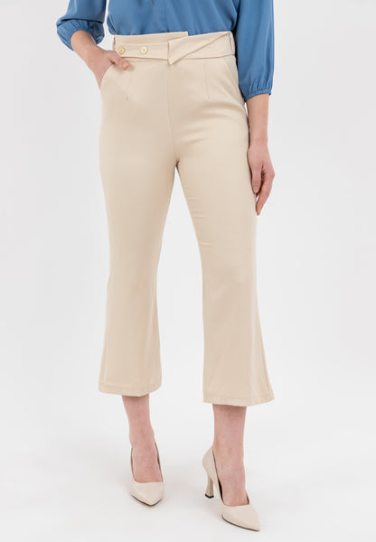 Krizia Overlapping Waistband with Button Details High Waist Pants