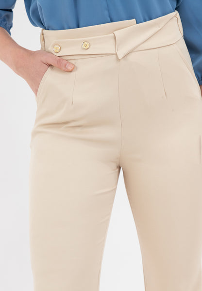 Krizia Overlapping Waistband with Button Details High Waist Pants
