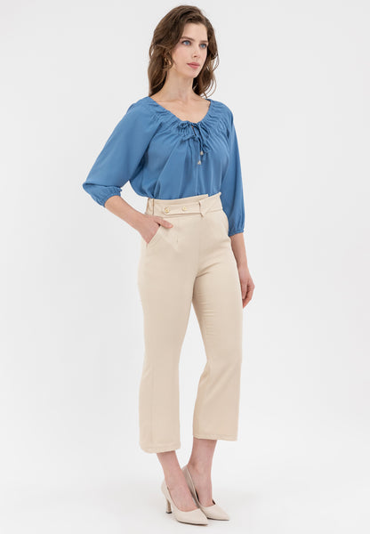 Krizia Overlapping Waistband with Button Details High Waist Pants