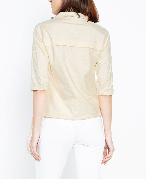 Krizia Buttoned Down Drawstring Hem Shirt with Floral Collar Detail