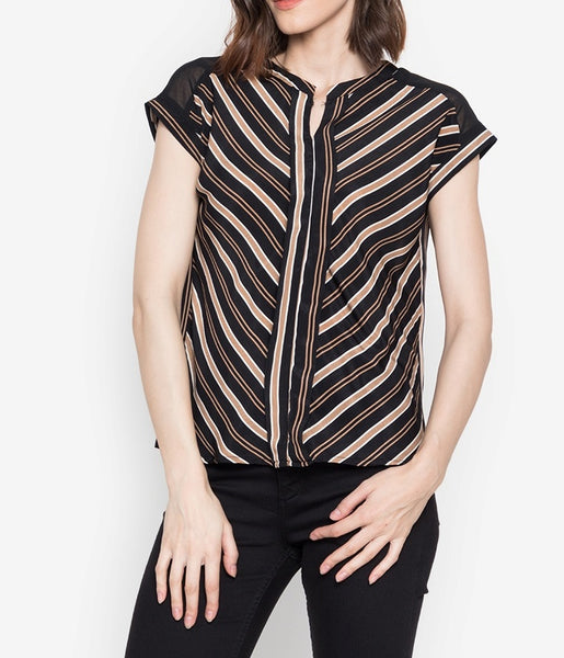 Striped V-Cut Soft Satin Blouse