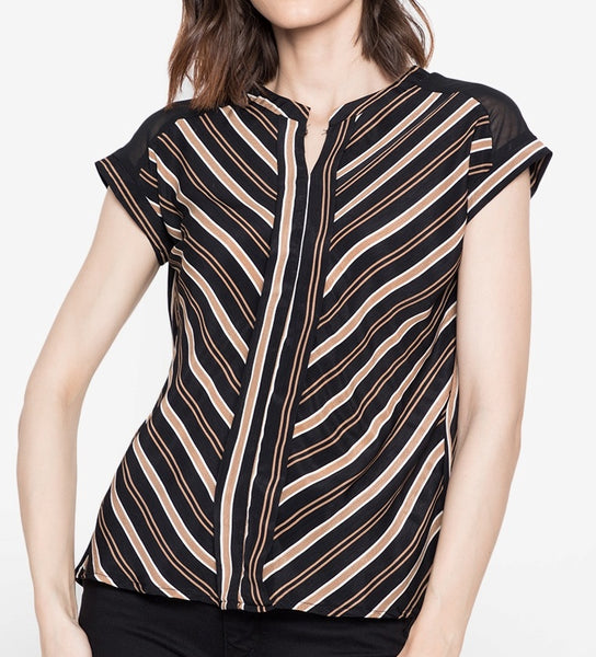 Striped V-Cut Soft Satin Blouse